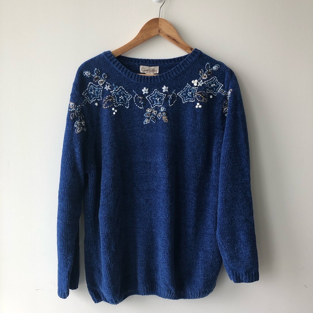 Carol Reed Blue Knit Winter Themed Sweater